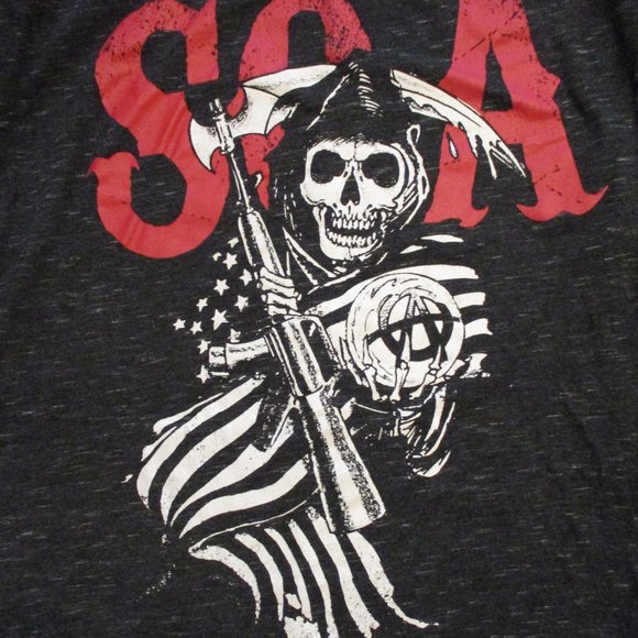 Sons Of Anarchy Men Large Red Black White Graphic Skull Reaper Long Sleeve Shirt - Picture 2 of 6